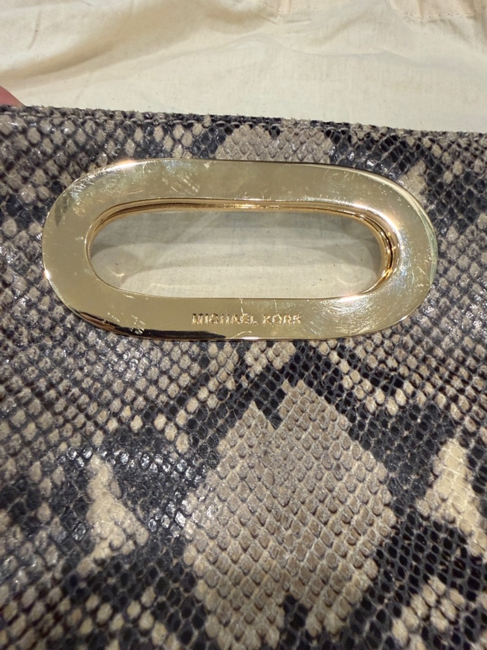 Michael Kors Beige and Black Snake-Print Clutch with Gold Hardware - Picture 4 of 10